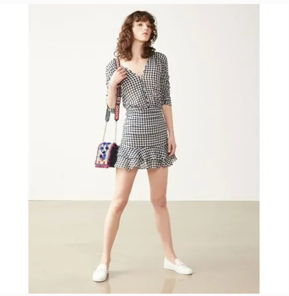Veronica Beard Campbell Gingham Dress 2 Plaid Ruched Ruffle Western